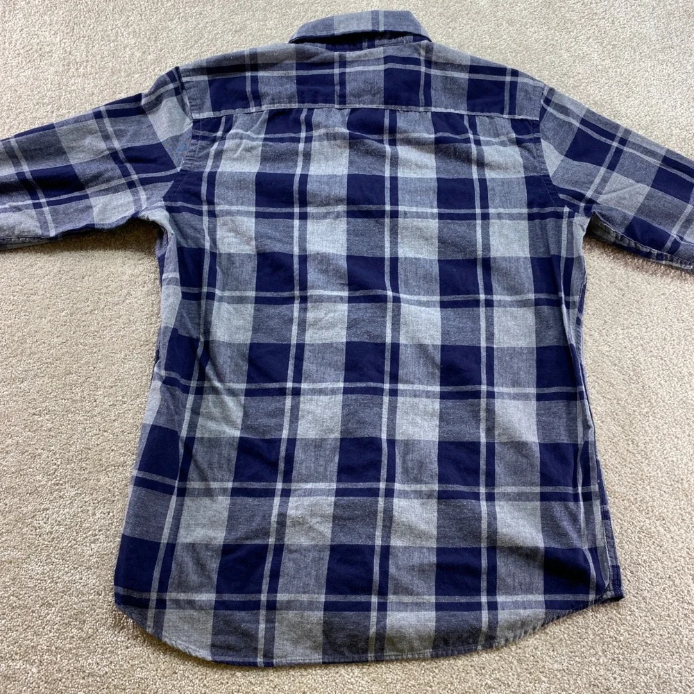 Banana Republic Flannel Shirt Mens Medium‎ Blue Grey Plaid Standard Fit Cotton